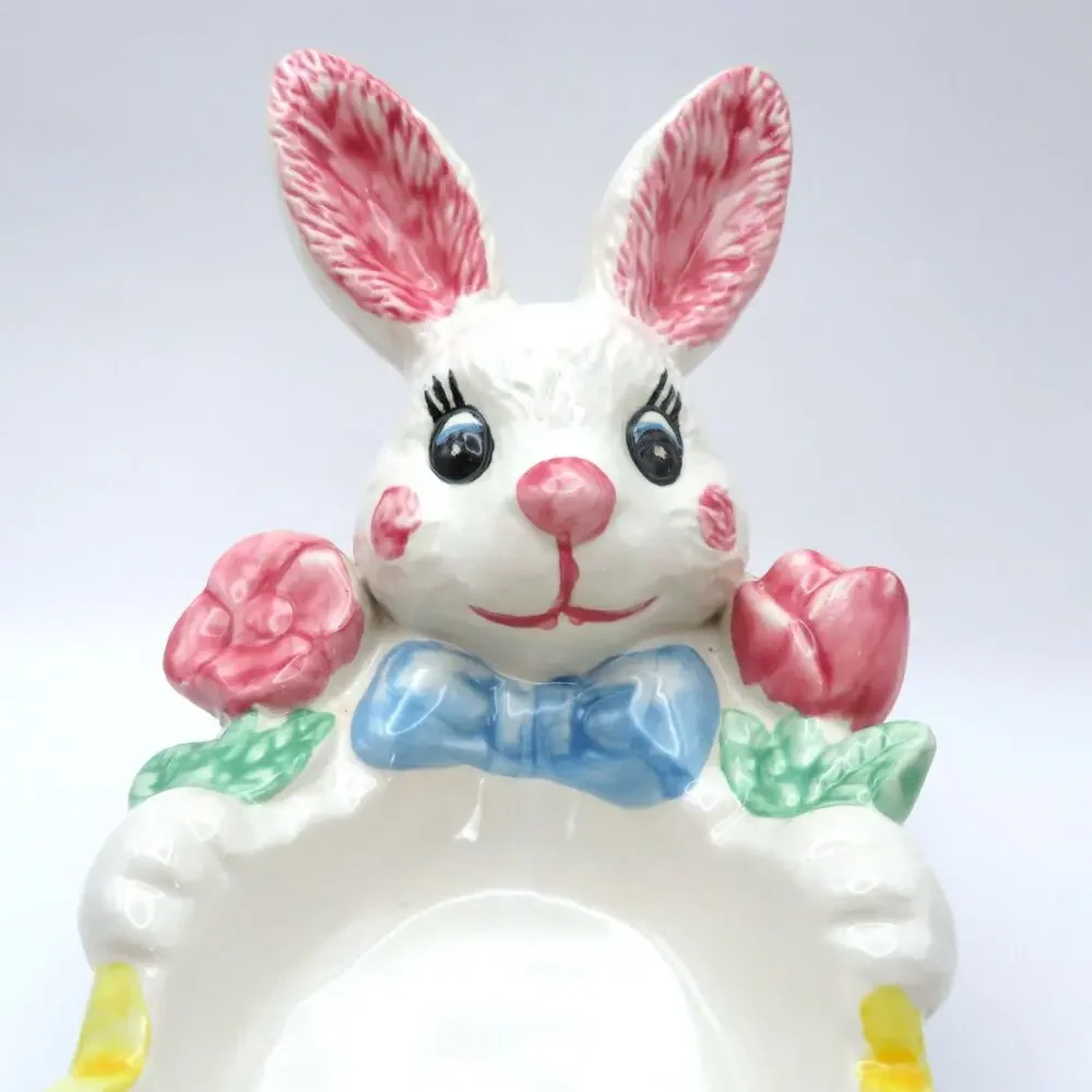 Vintage Hermitage Pottery Easter Bunny Rabbit Spongeware Dish Spring Decor 1997